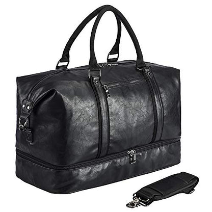 Weekender Overnight Bag Carry On Bag Travel Bag with Shoe Pouch - color: Black