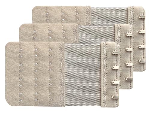 Women Pack of 3 Soft Comfortable 4 Hooks Bra Extender - color: Beige, 1/2 Inch Spacing