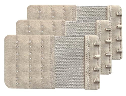 Women Pack of 3 Soft Comfortable 4 Hooks Bra Extender - color: Beige, 1/2 Inch Spacing