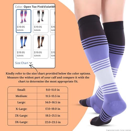 Doc Miller Open Toe Compression Socks 20-30 mmHg for Women & Men, 1 Pair - color: Open Toe BlackGrayWhite, size: Large