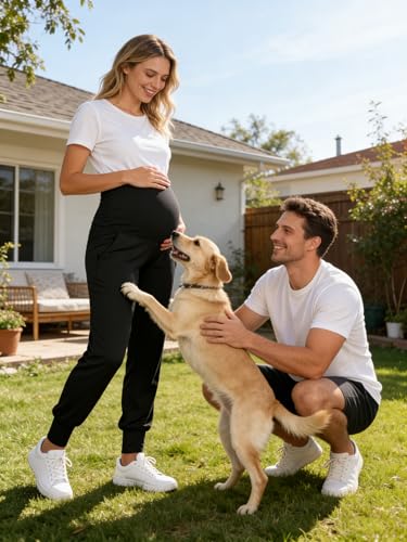 AMPOSH Women's Maternity Pants Stretchy Lounge Workout Sweatpants Casual Loose Comfy Pregnancy Joggers with Pockets - color: Black, size: X-Large