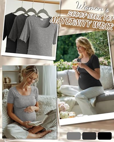 3 Pack Women's Maternity Tops - color: Heather Gray, Dark Heather Gray, Black, size: Medium