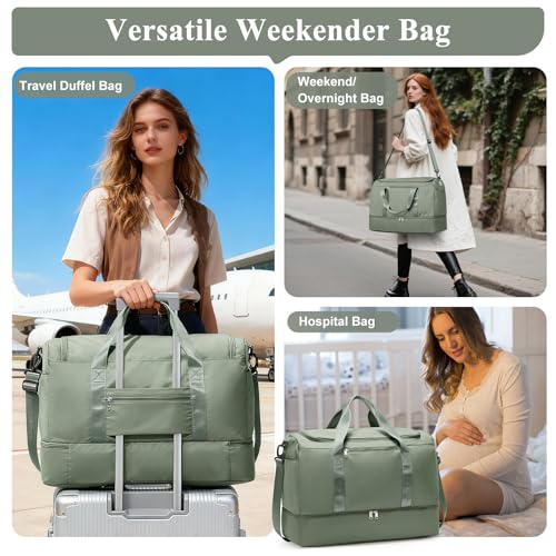 Small Travel Duffle Bag with Shoe Compartment, 35L Personal Item Bag - color: A-Green, size: Small