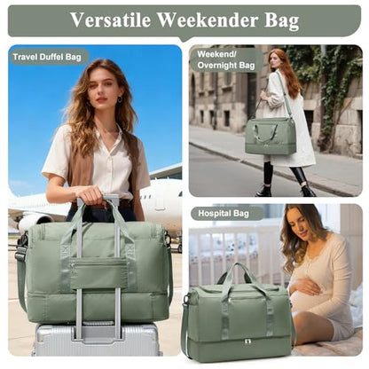 Small Travel Duffle Bag with Shoe Compartment, 35L Personal Item Bag - color: A-Green, size: Small