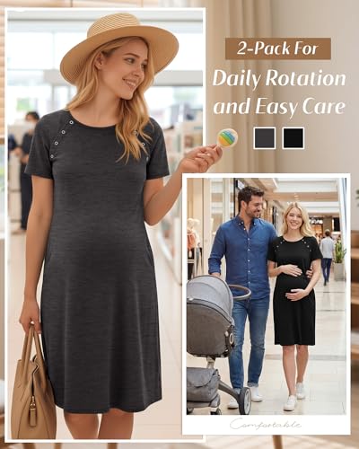 Huukeay 2 Pack Labor and Delivery Hospital Gown - color: Black, Dark Gray, size: Medium