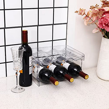 IEEK Plastic Stackable Bottle Storage Holder Rack,Free-Standing Water Bottle/Wine and Drink Organizer Shelf for Kitchen Cabinet,Fridge,Countertop,Pantry,Freezer,2 PackX3 Bottles,Clear - size: 2 Tier-Holds 6 Bottles