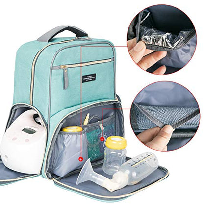 Breast Pump Backpack Diaper Bag - Multi-Function Mommy Outdoor Working Backpack with Insulation Pocket - color: Green