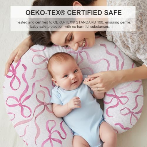Little Grape Land 100% Cotton Muslin Nursing Pillow Covers 2 Pack, (Bow) - color: Bow/Blush