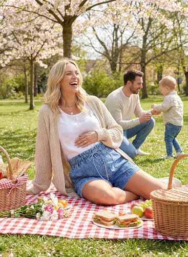 BLENCOT Maternity Jeans Shorts High Rise Stretchy Drawstring Postpartum - color: Dusk Blue, size: Small