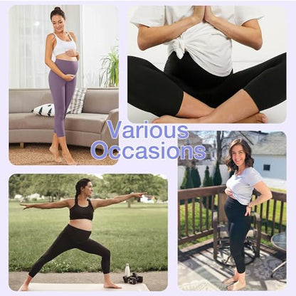 GROTEEN 3 Pack Maternity Leggings with Pockets Over Belly Yoga Pants - color: 04-black/Light Blue/Turquoise Blue, size: X-Large