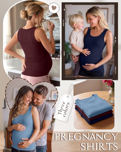 Riyiper 3 Pack Women's Maternity Tank Tops - color: Navy Blue, Burgundy, Light Blue, size: X-Large