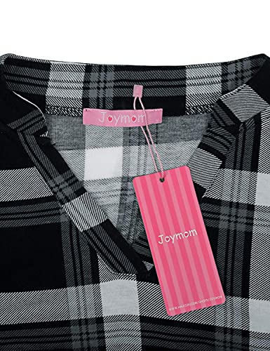 Joymom Maternity Rolled Long Sleeve Nursing Tops Tunic Blouses Breastfeeding - color: 1-4 Black White Plaid, size: Medium