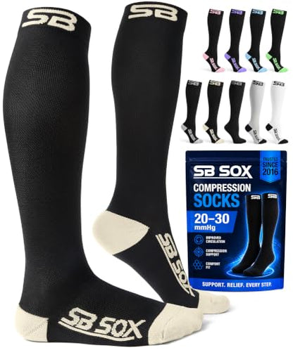 SB SOX Compression Socks for Men & Women (20-30mmHg) - color: Black/Beige, size: Small