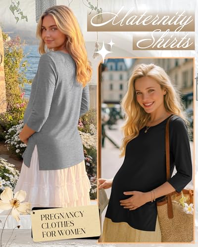 3 Pack Women's 3/4 Sleeve Maternity Loose Crewneck Tops - color: Army Green, Light Mixed Gray, Black, size: X-Large