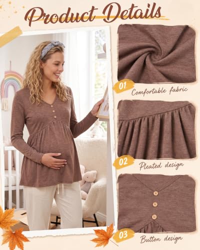 Cutecrop 3 Pack Maternity Long Sleeve V Neck Shirt - color: Black, Khaki, Apricot, size: Medium