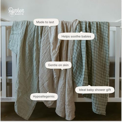 Parker Baby Co. Soft Muslin Baby Swaddle Blankets, 3 Pack - Sage Set - color: Sage