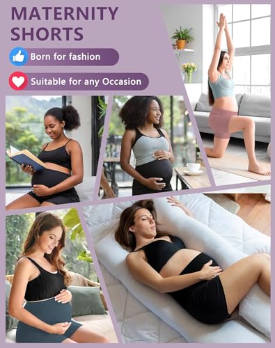 Dalavch 4 Pack Women's Maternity Yoga Shorts Over the Belly - color: 2 Black 1 Pink 1 Blue, size: Small