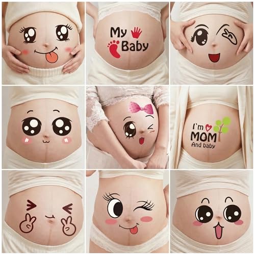 9 Sheets Pregnant Belly Stickers, Funny Maternity Photo Props for Mom-to-Be - style: funny