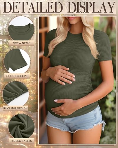 Ficerd 3 Pack Women's Short Sleeve Maternity Shirts - color: Black, Coffee, Light Army Green, size: X-Large