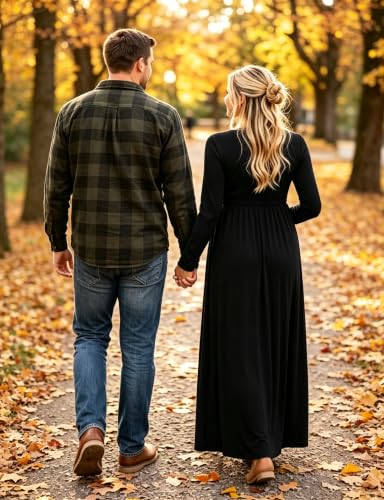 Fall Wrap V Neck Long Sleeve Maternity Maxi Dress Baby Shower - color: Black, size: Small