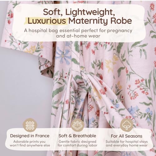 Maternity Robe - Botanical Collection - color: Pink Botanical, size: Large