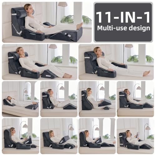 Wedge Pillow Set for After Surgery,Dark Grey,9PCS-23.2" - color: Dark Grey, size: 9PCS-23.2''