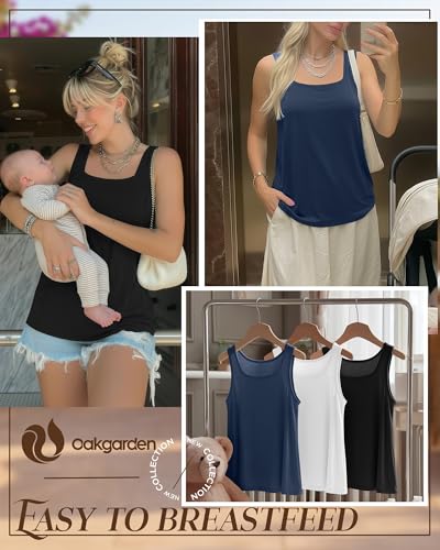 Oakgarden 3 Pack Women's Maternity Nursing Tank Tops - color: Black, White, Haze Blue, size: Medium