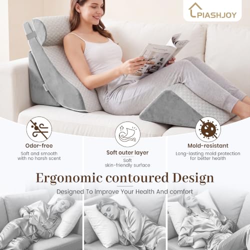 4PCS Wedge Pillow,Adjustable Support Pillow for Pain Free Recovery - color: Gray + Light Gray