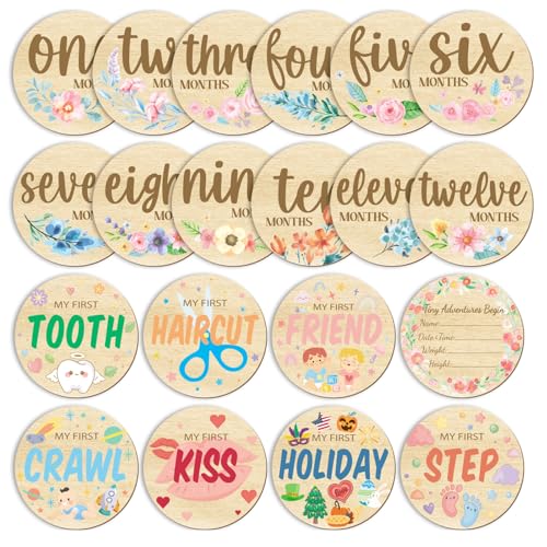 10PCS Baby Monthly Milestone for Photo Props, Double Sided Wooden Monthly Milestone Photo Cards for Baby Announcement Newborn Shower Gifts Party, First Experience Milestones Signs Discs - color: style 2
