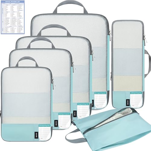 BAGAIL Lightweight Compression Packing Cubes for Travel, 6 Set, Dusty Blue - color: Dusty Blue
