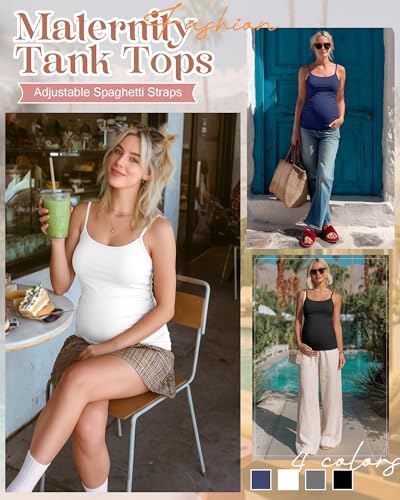 4 Pack Maternity Tank Tops - color: Dusty Blue, White, Dark Gray, Black, size: Large