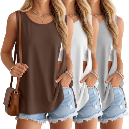 Huukeay 3 Pack Women's Oversized Nursing Tank Tops - color: Brown, White, Gray, size: Large