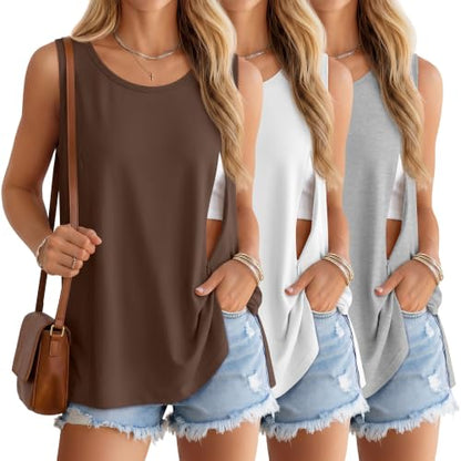 Huukeay 3 Pack Women's Oversized Nursing Tank Tops - color: Brown, White, Gray, size: Large