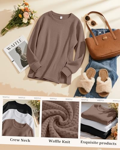 3 Pack Women's Maternity Waffle Knit Shirts - color: Coffee, White, Black, size: Medium