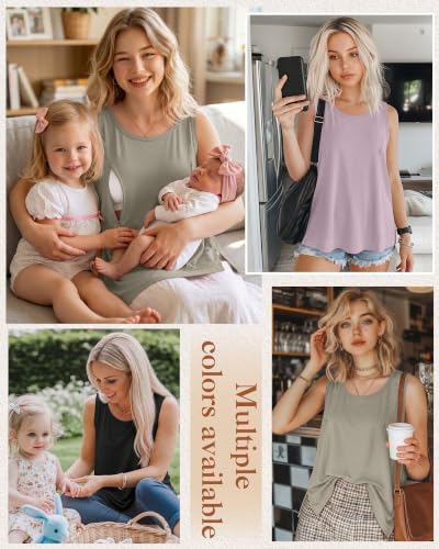 Huukeay 3 Pack Women's Oversized Nursing Tank Tops - color: Cement Gray, Gray Purple, Black, size: X-Large