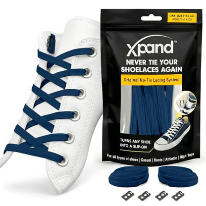 Xpand No Tie Elastic Shoe Laces for Sneakers - Shoelaces for Adults & Kids - color: Navy Blue