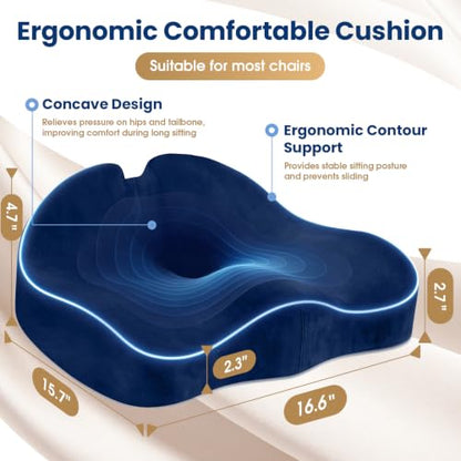 Memory Foam Seat Cushion for Office Chair & Car Seat, Blue - color: Blue