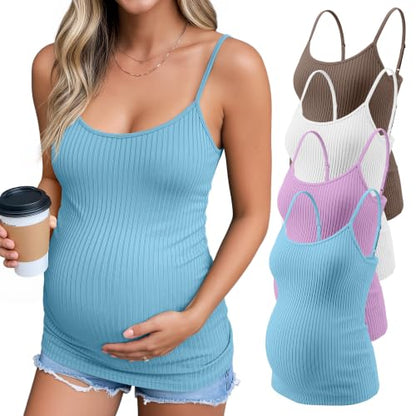 4 Pack Maternity Tank Tops - color: Blue, Purple, Cream, Brown, size: XX-Large