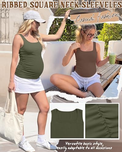 4 Pack Maternity Ribbed Tank Tops - color: Gray Green, Brown, White, Black, size: Medium