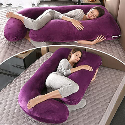Elover U Shaped Pregnancy Pillow,Full Body Maternity Support - color: Velvet-dark Purple