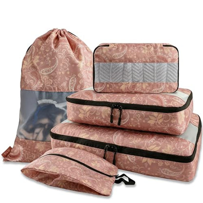 U+U 5 Set Packing Cubes, Travel Organizers with Shoe Bag (Paisley Pattern) - color: Paisley Pattern