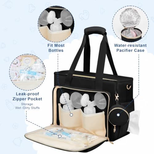 GDNasist Diaper Bag Tote, Large Baby Bag with Pacifier Case for Travel Work - color: Black