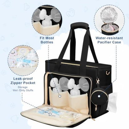 GDNasist Diaper Bag Tote, Large Baby Bag with Pacifier Case for Travel Work - color: Black