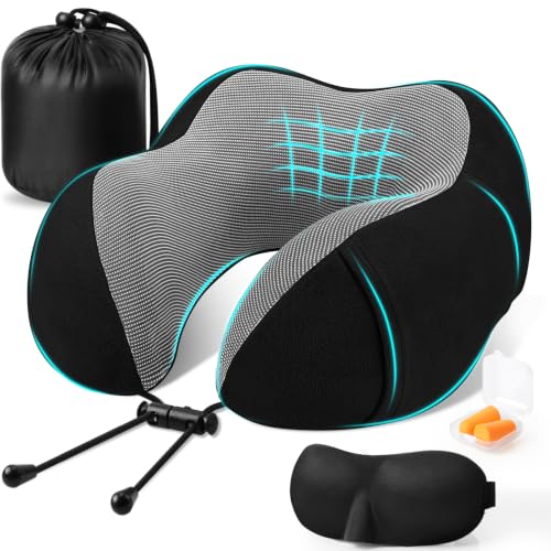 CloudBliss Neck Pillow for Airplanes, Memory Foam Travel Pillow, Black - color: Black