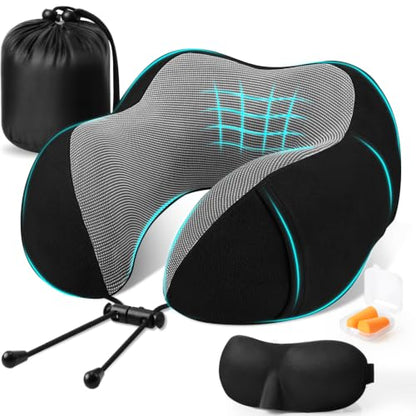 CloudBliss Neck Pillow for Airplanes, Memory Foam Travel Pillow, Black - color: Black