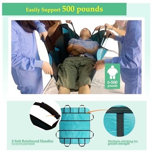 Patient Positioning Bed Pads with Reinforced Handles–48" x 40" Washable & Reusable Transfer Sheets, Draw Sheets for Elderly Care, Turning, Lifting & Repositioning - color: 01blue-48*40"