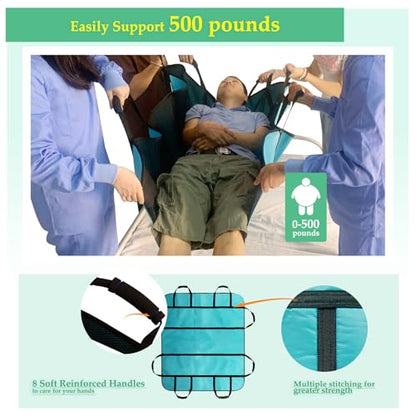 Patient Positioning Bed Pads with Reinforced Handles–48" x 40" Washable & Reusable Transfer Sheets, Draw Sheets for Elderly Care, Turning, Lifting & Repositioning - color: 01blue-48*40"