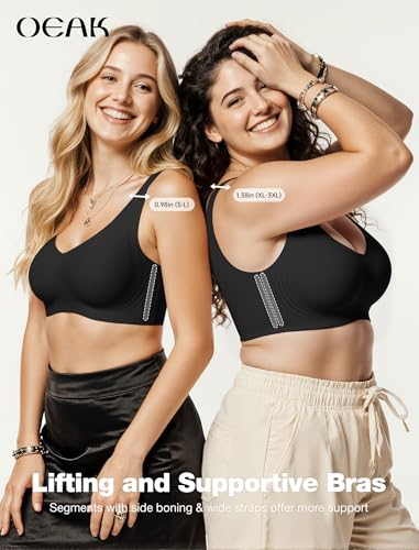 OEAK Women Wireless Jelly Bras Pull on Full Coverage Tshirt Bra - color: Black, size: XX-Large
