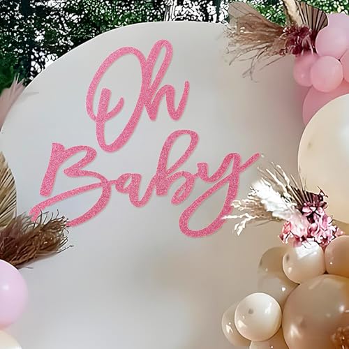 'Oh Baby' Sign for Backdrop - Felt Glitter Pink Baby Shower Banner Boy Girl Decorations Gender Reveal 1st Birthday Party Photography Background - color: Glitter Pink