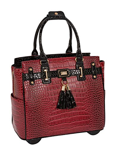 JKM & Company Rolling Laptop Bag for Women | Designer Wheeled Briefcase | Fits 13-17" Laptops | Office Travel Computer Case - color: Red/Black